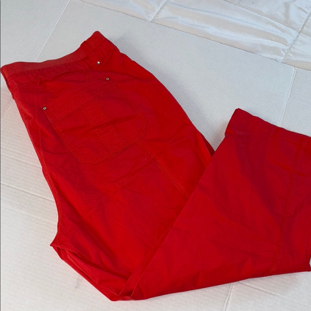 Chico's Red Cargo Pants with Vibrant Color and Smooth Texture